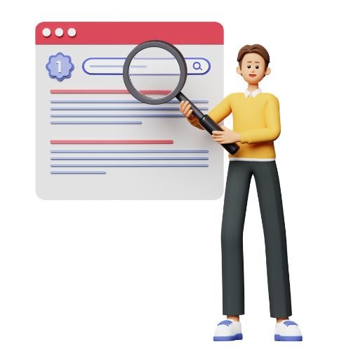 SEO company from India analyzing website performance with magnifying glass for search optimization.
